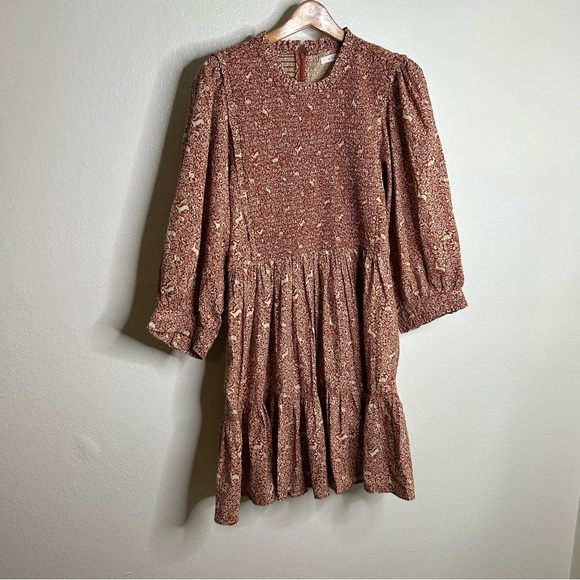 Doen Prancing Fawn Leda Deer Ruffle Cotton Tiered Long Sleeve Mini Dress XL - Picture 4 of 15
